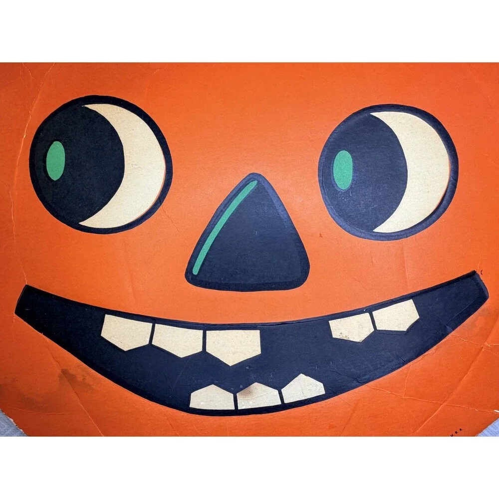 Vintage Halloween HE Luhrs Jack-O-Lantern Pressed Cardboard Die-Cut Decoratio
